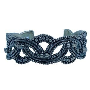 Chico's Scroll Pewter Tone Metal  Cuff Bracelet